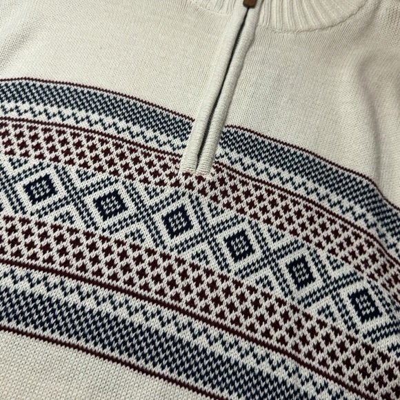 NWT St John’s Bay Fair Isle Mock Neck quarter zip sweater oatmeal Nordic mens xl - Picture 4 of 10